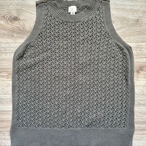 A New Day Womens Open Knit Gray Sweater Vest Slit Each Side Round Neck Size XS